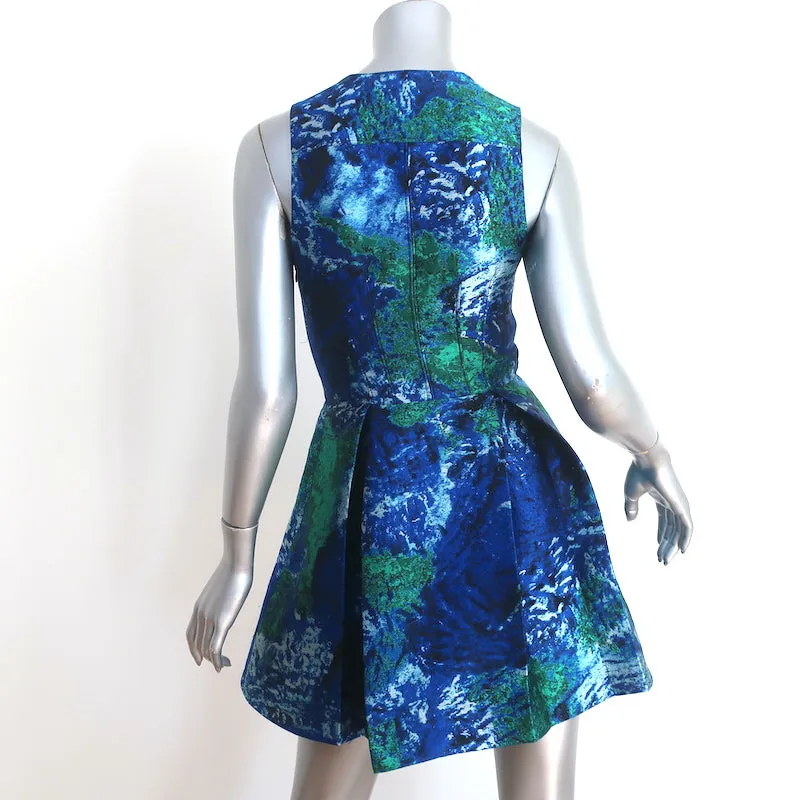 Proenza Schouler Sleeveless Mini Dress Blue Silk Jacquard Size 0