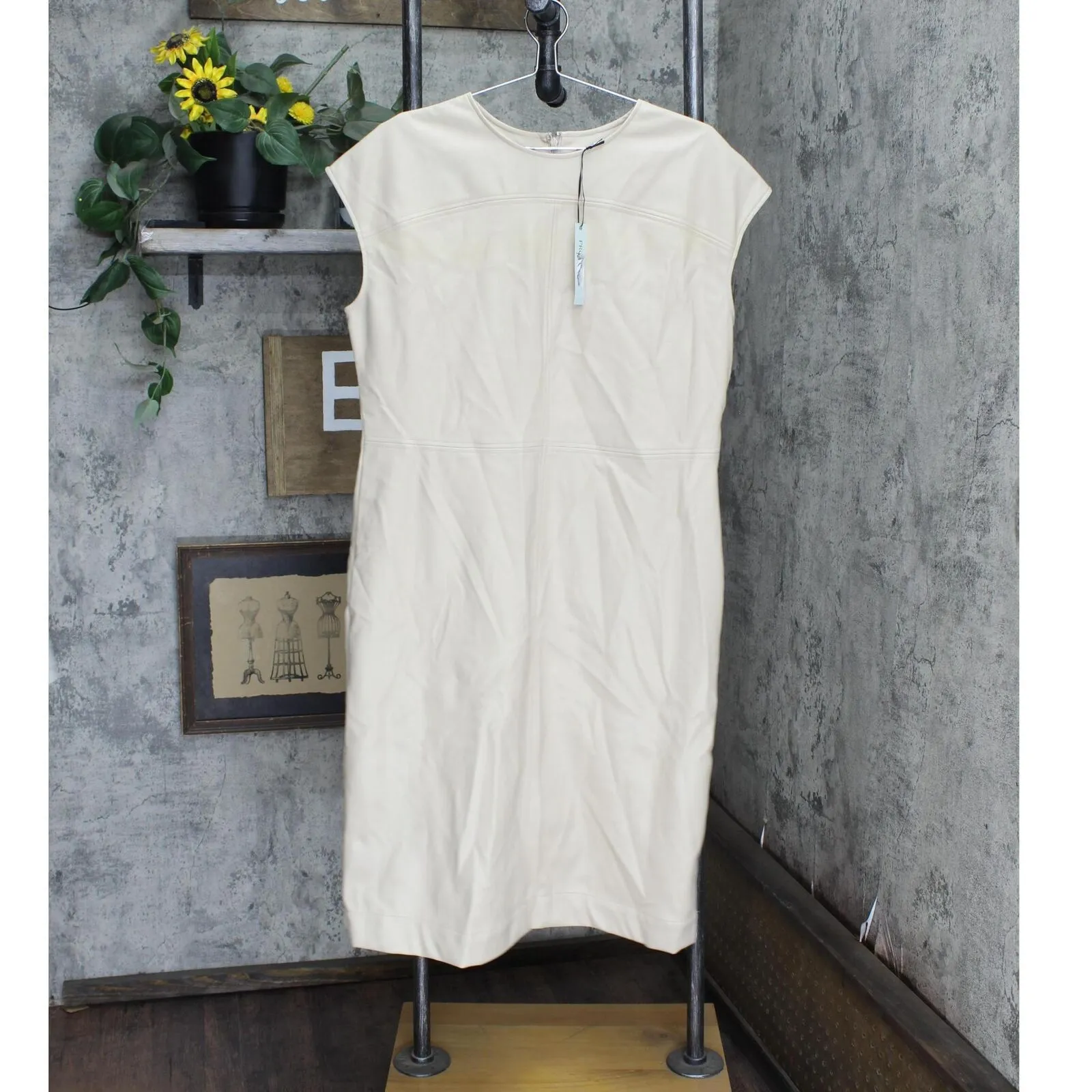 Prologue Women's Short Sleeve Faux Leather Dress 566822 Beige Brown L