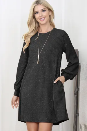 Puff Sleeve Glitter Detail Above Knee Dress