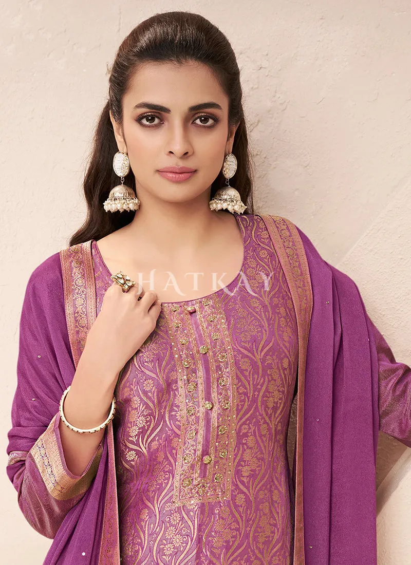 Purple Handwork Pakistani Pant Style Suit