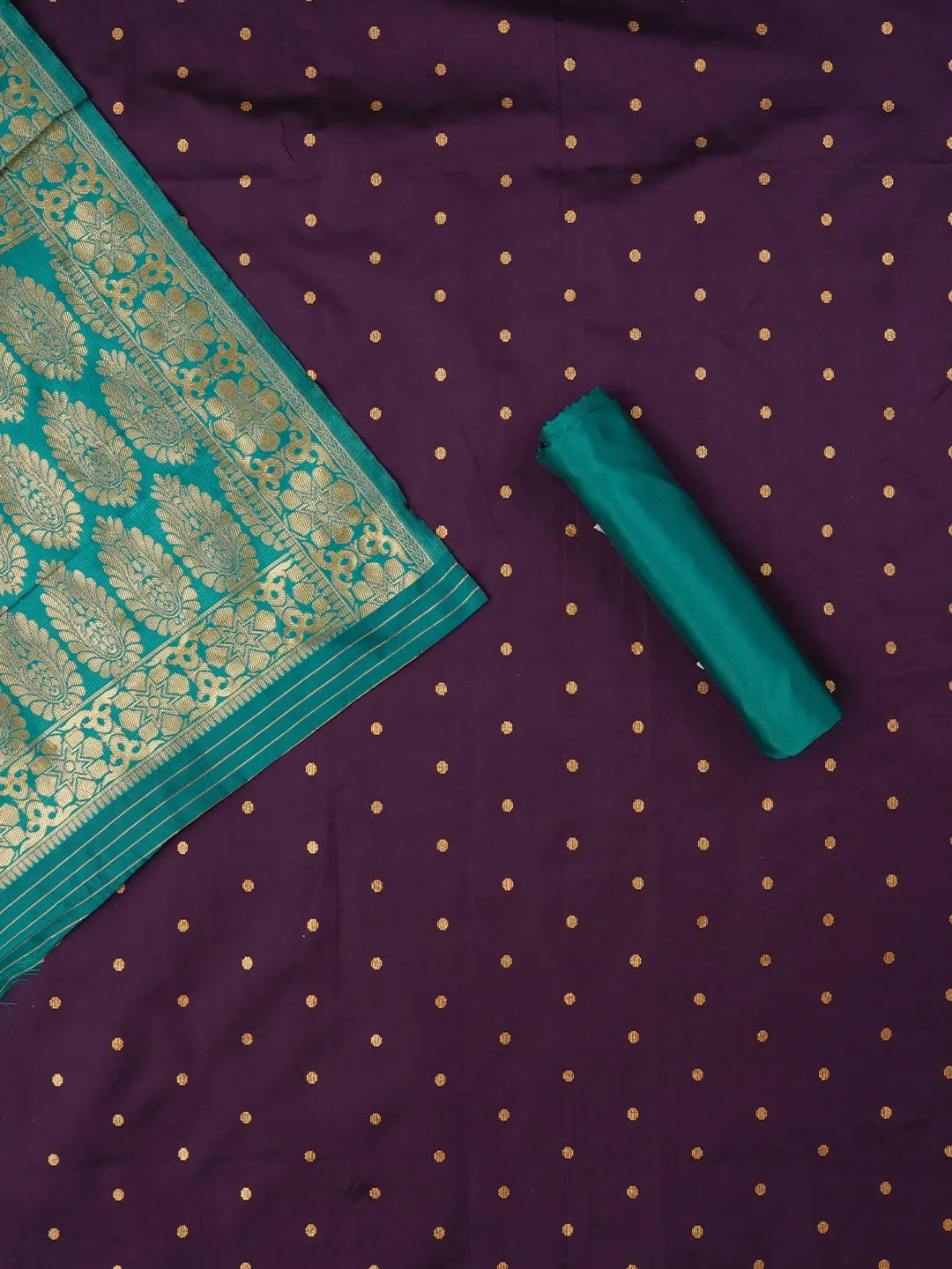 Purple Zari Woven Silk Blend Dress Material With Dupatta