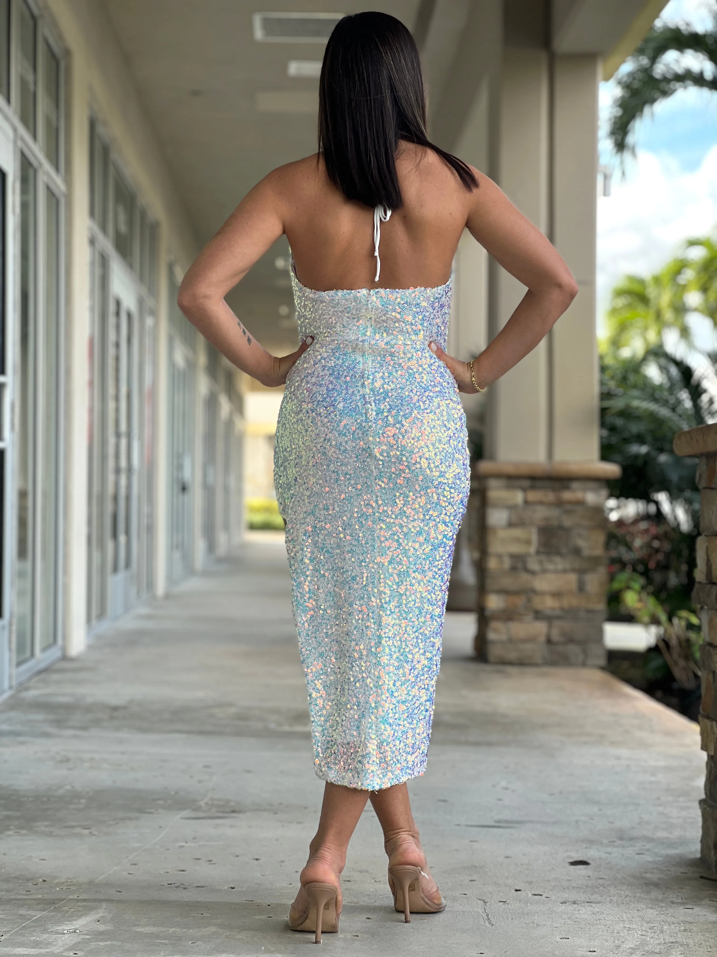 "Anais" Sleeveless Sequins Midi Dress