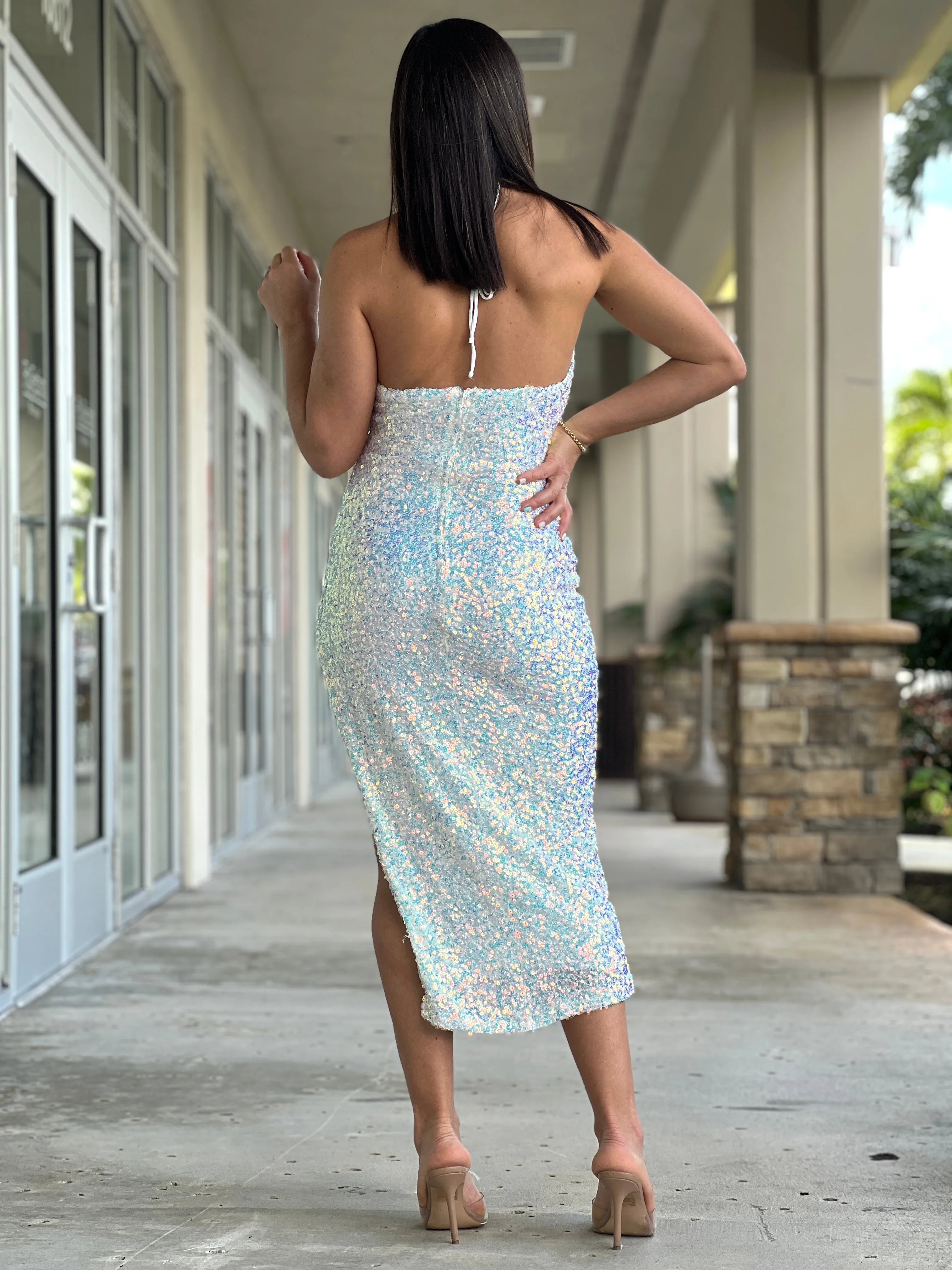 "Anais" Sleeveless Sequins Midi Dress