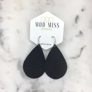 "Classy" Black Leather Teardrop Earrings