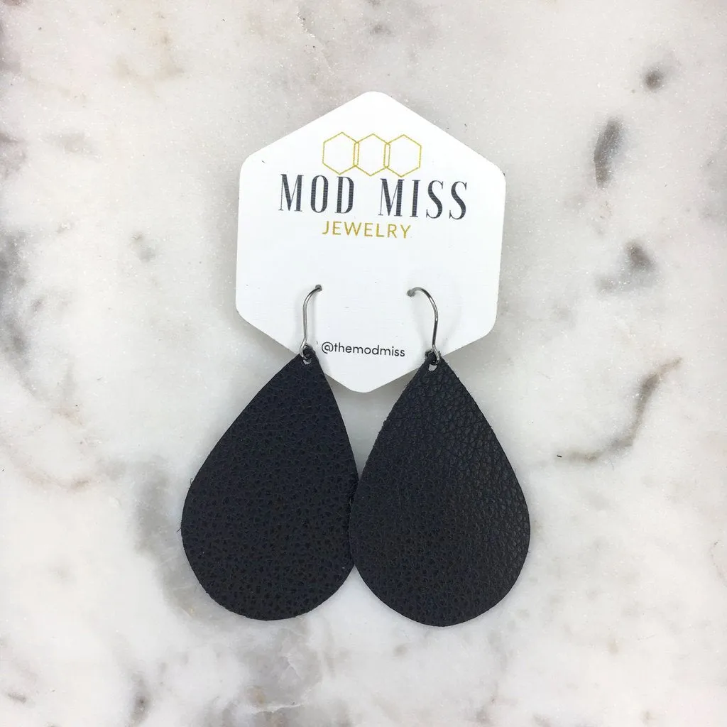 "Classy" Black Leather Teardrop Earrings