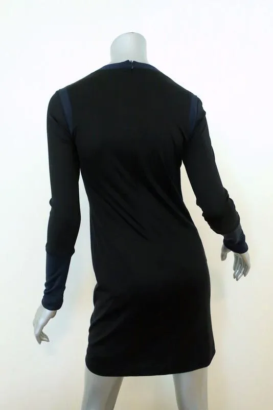 Rag & Bone Trompe L'oeil Dress Black/Navy Silk Jersey Size 2 Long Sleeve