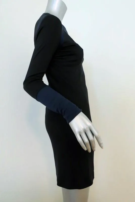 Rag & Bone Trompe L'oeil Dress Black/Navy Silk Jersey Size 2 Long Sleeve