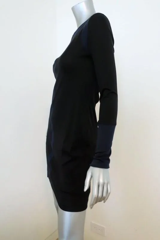 Rag & Bone Trompe L'oeil Dress Black/Navy Silk Jersey Size 2 Long Sleeve
