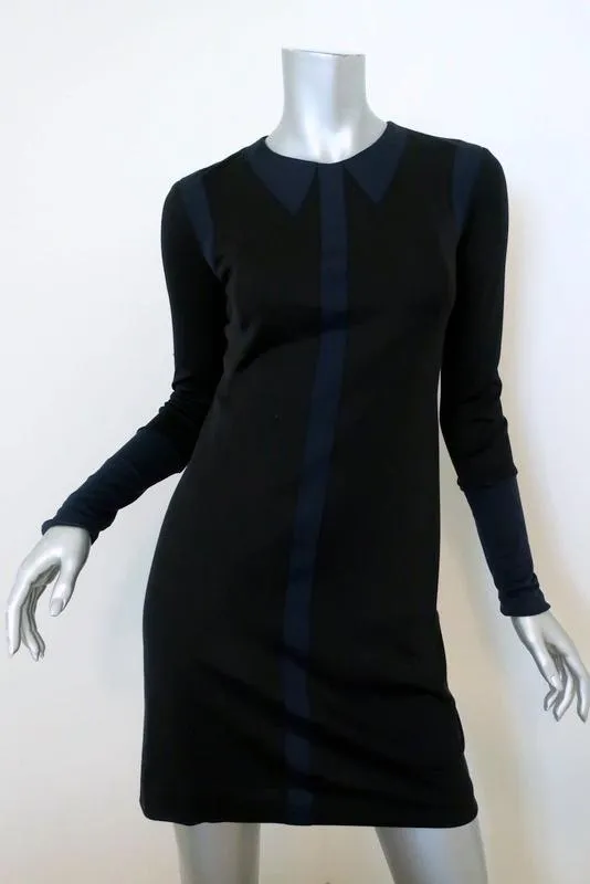 Rag & Bone Trompe L'oeil Dress Black/Navy Silk Jersey Size 2 Long Sleeve
