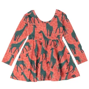 RAGS L/S Swing Dress - Giraffes - Pink