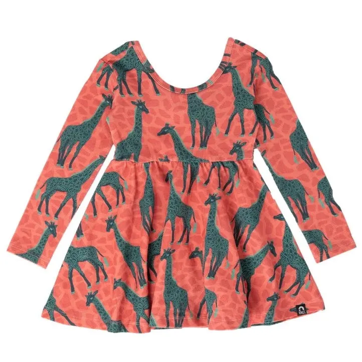 RAGS L/S Swing Dress - Giraffes - Pink