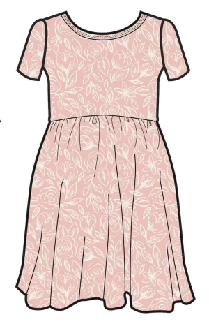 Rags Short Sleeve Swing Dress in Pink Line Floral