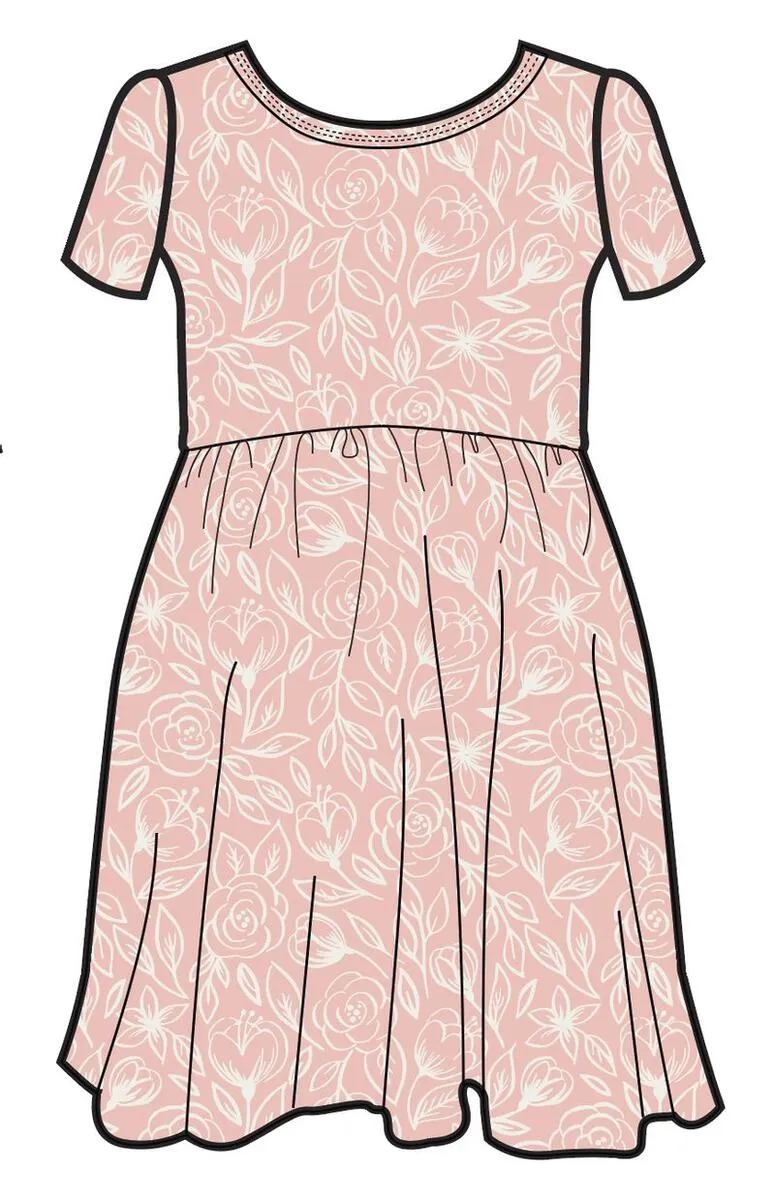Rags Short Sleeve Swing Dress in Pink Line Floral