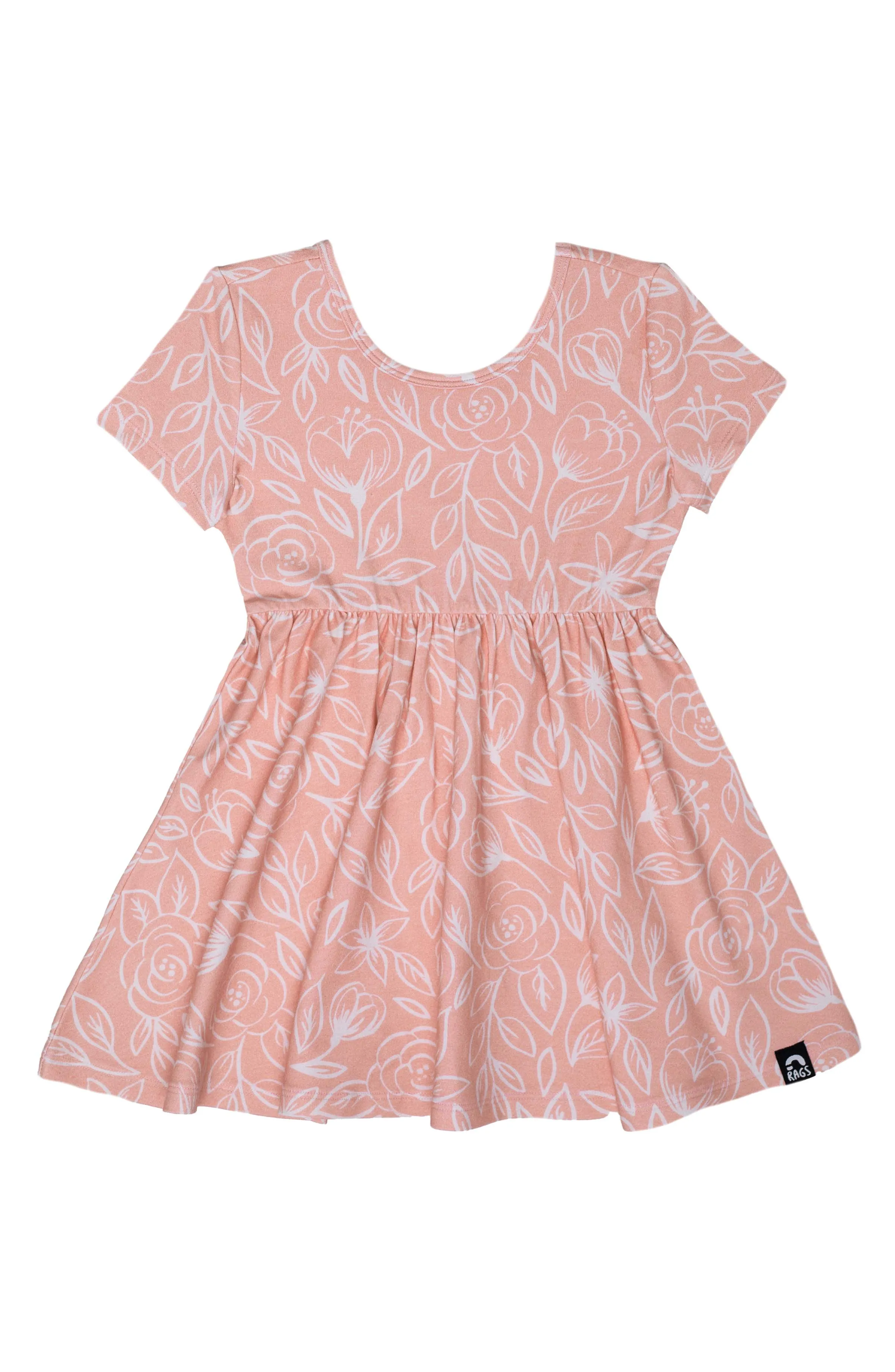 Rags Short Sleeve Swing Dress in Pink Line Floral