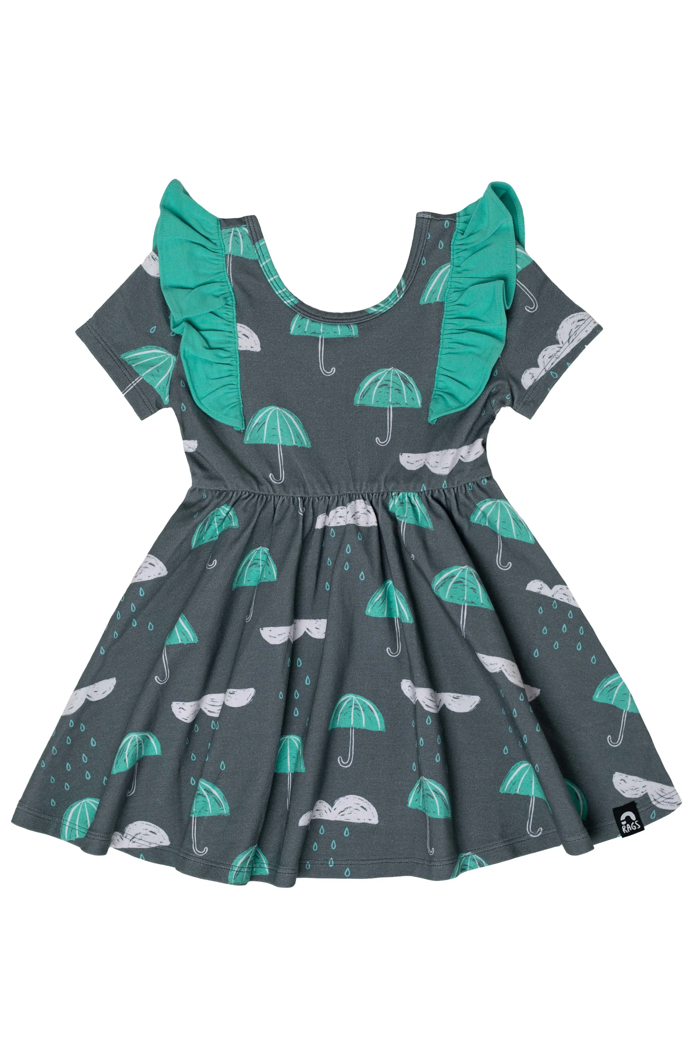 Rags Short Sleeve Swing Dress in Umbrellas