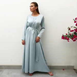 RAM19 PALE BLUE LONG SLEEVE TUNIC DRESS WITH PIN TUCKS