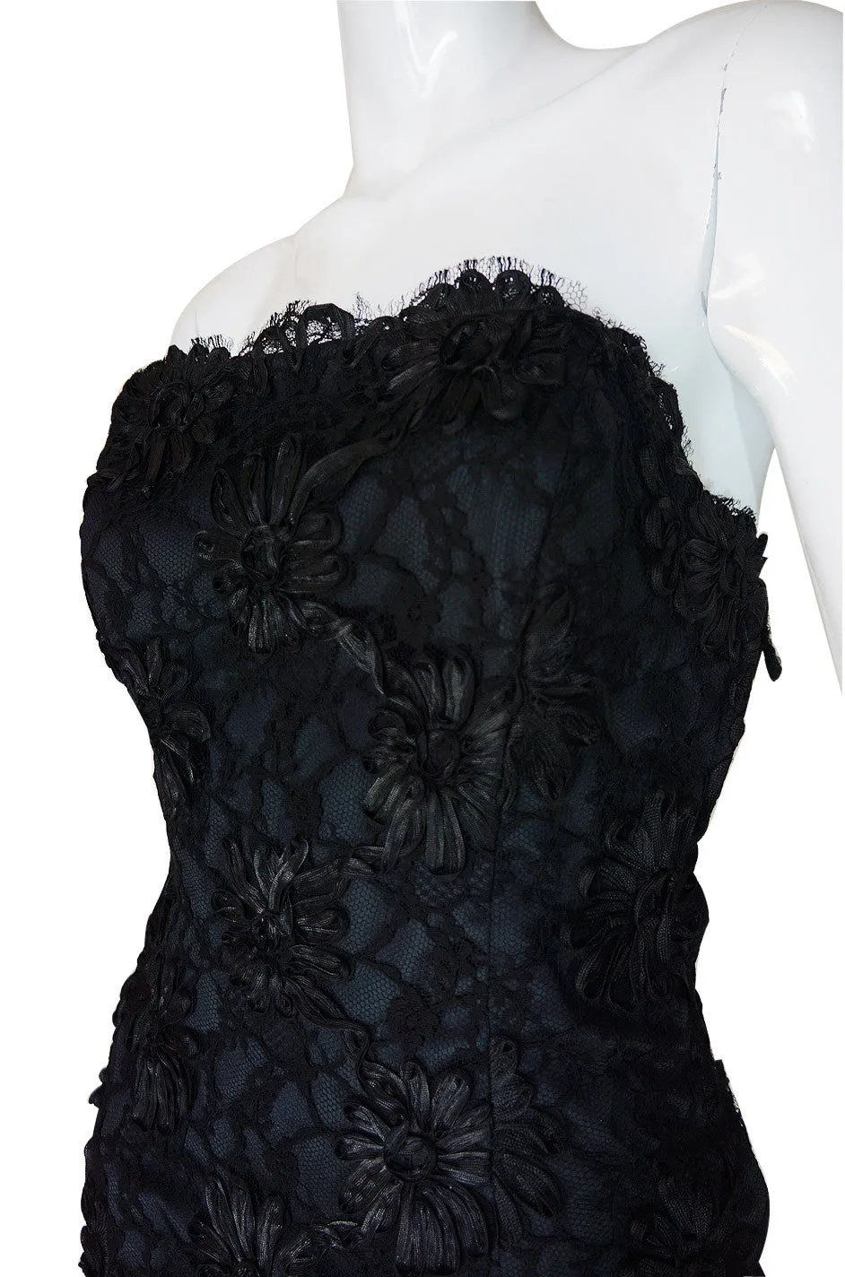 Rare 1970s Carven Lace Strapless Dress