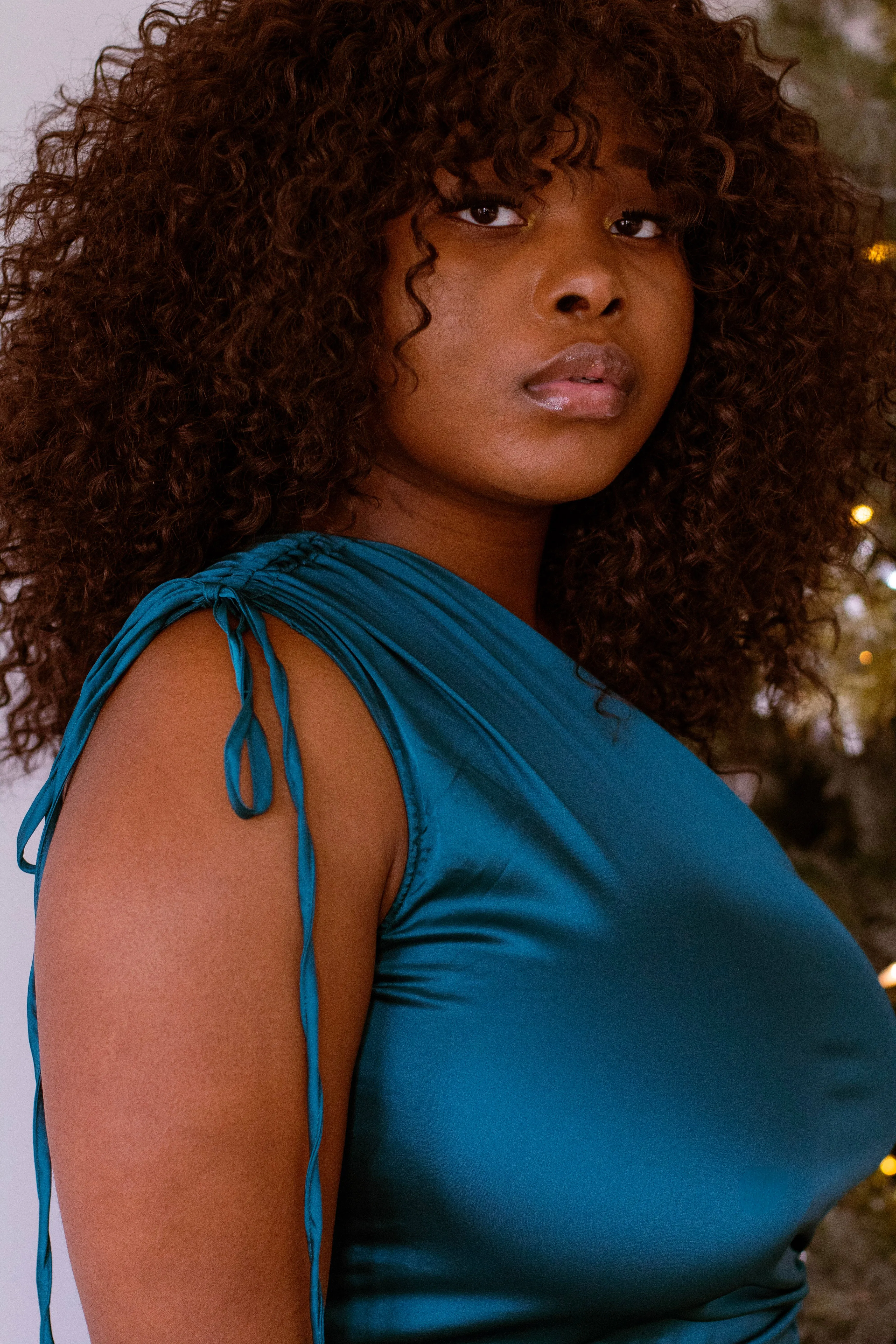 Raya One Shoulder Satin Dress (Teal)