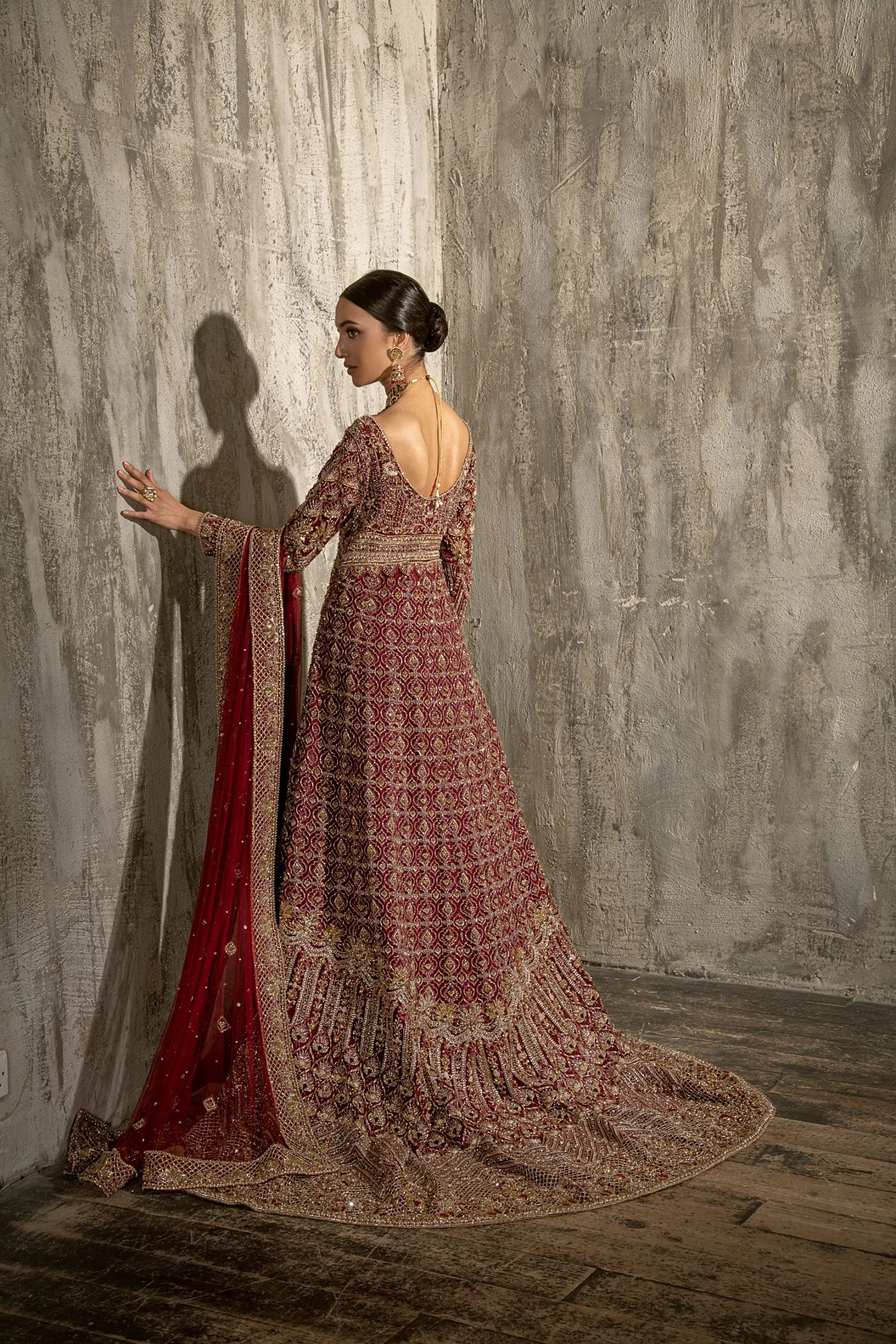 Red Embellished Frock Lehenga Dress for Bride #BN1131
