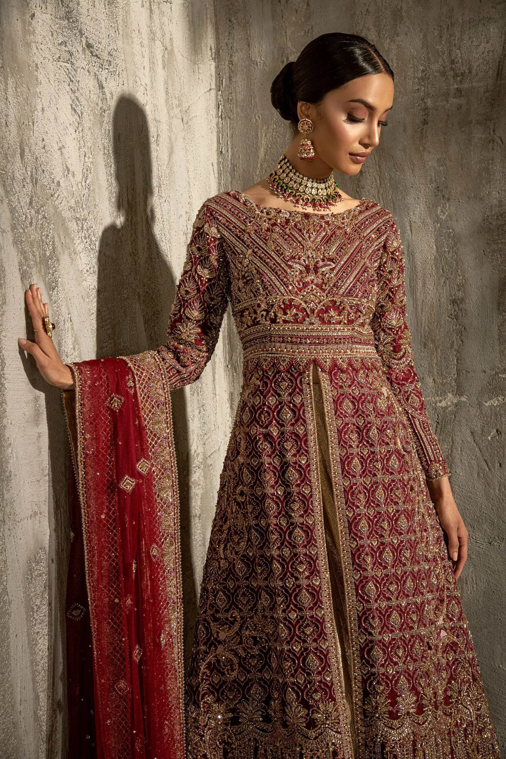 Red Embellished Frock Lehenga Dress for Bride #BN1131