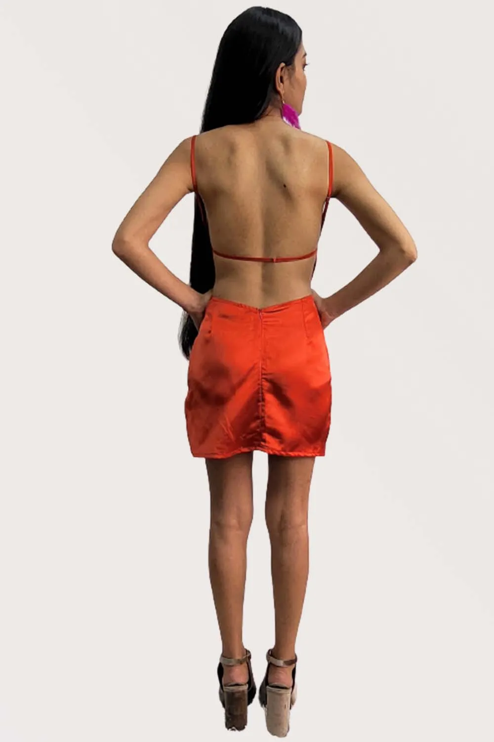 Red Me Silky Backless Slit Short Dress