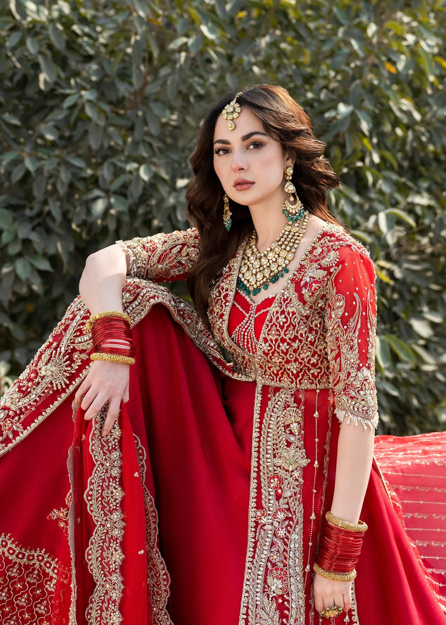 Red Pakistani Bridal Dress in Farshi Lehenga Style