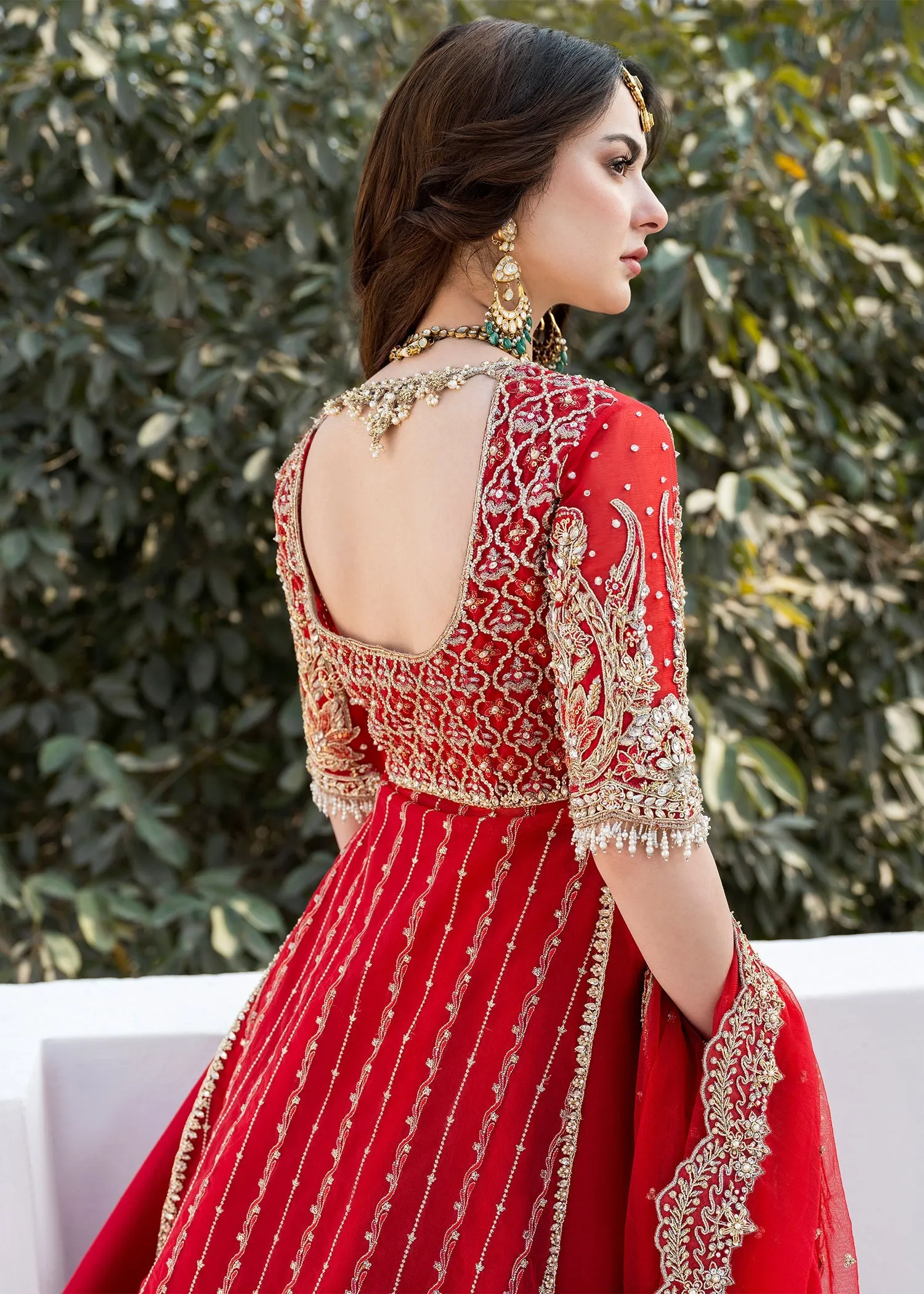 Red Pakistani Bridal Dress in Farshi Lehenga Style