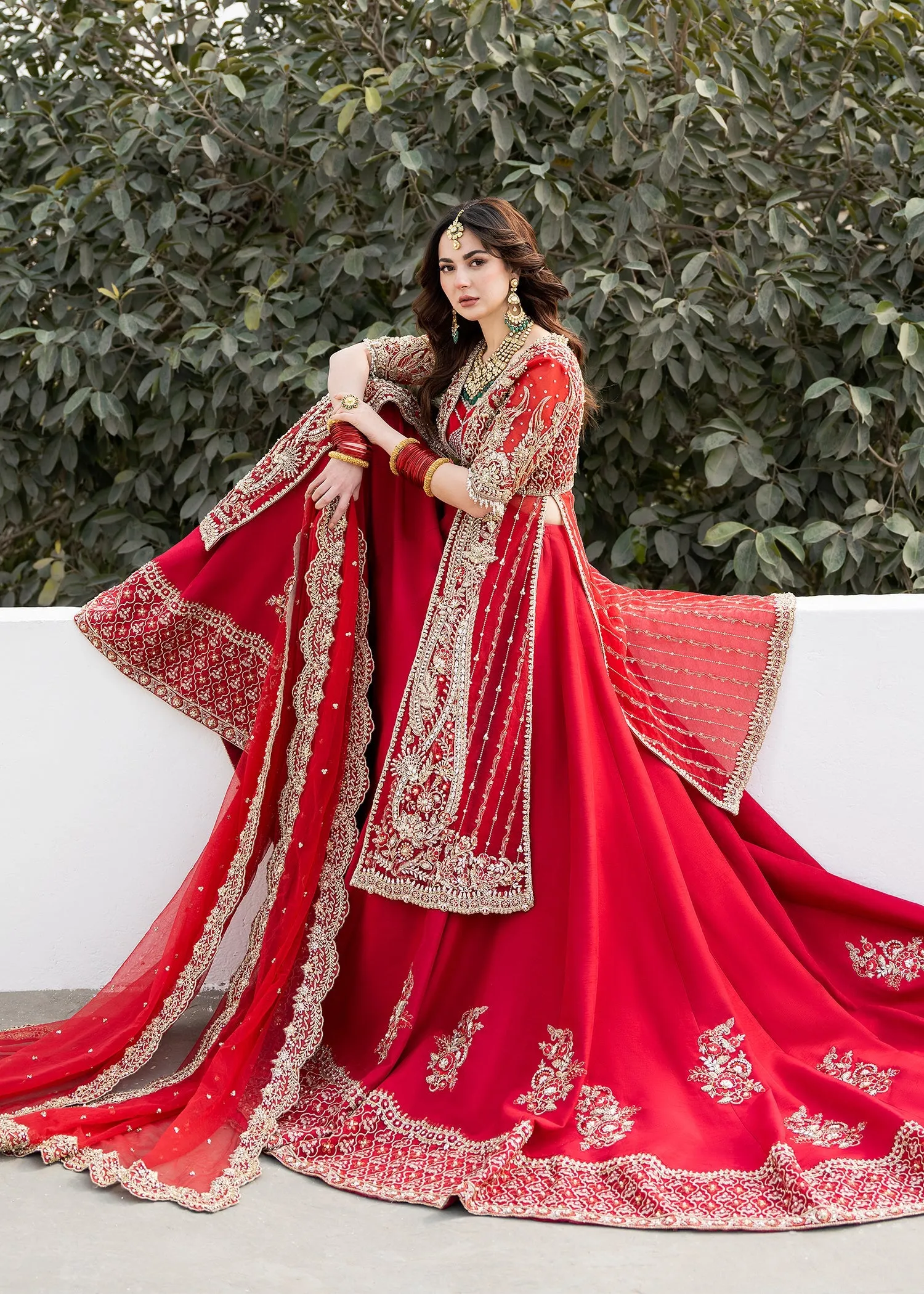 Red Pakistani Bridal Dress in Farshi Lehenga Style