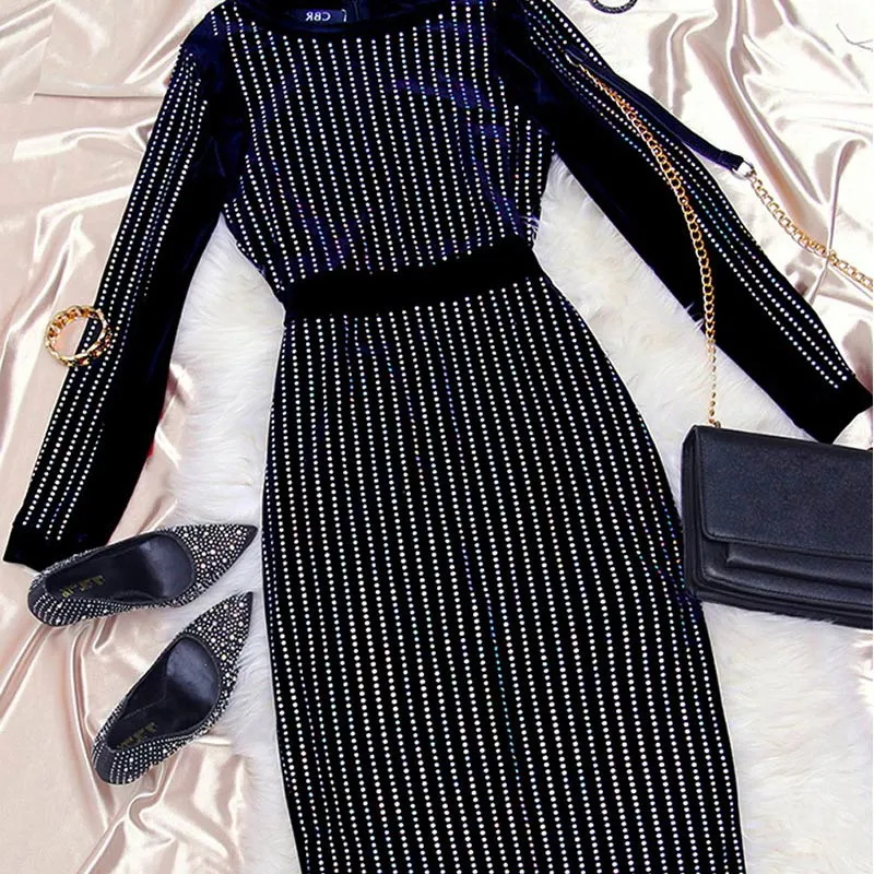 Rhinestone Long Sleeve Party Dress