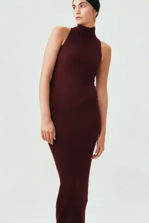 Ribbed Cashmere Sleeveless High Neck Dress