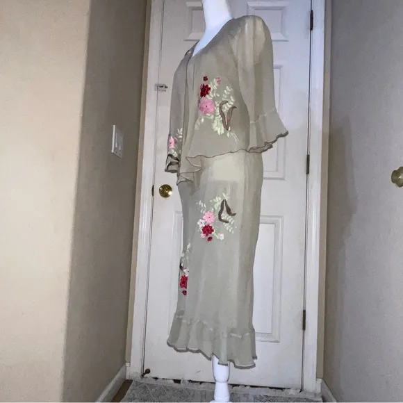 Robbie bee vintage silk floral Sheer‎ dress