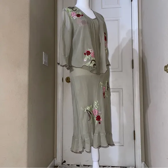 Robbie bee vintage silk floral Sheer‎ dress