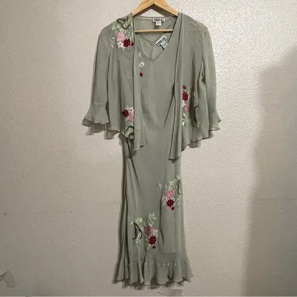Robbie bee vintage silk floral Sheer‎ dress
