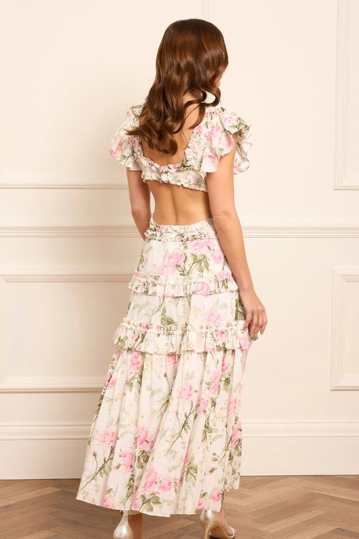 Rose Cotton Backless Ankle Gown