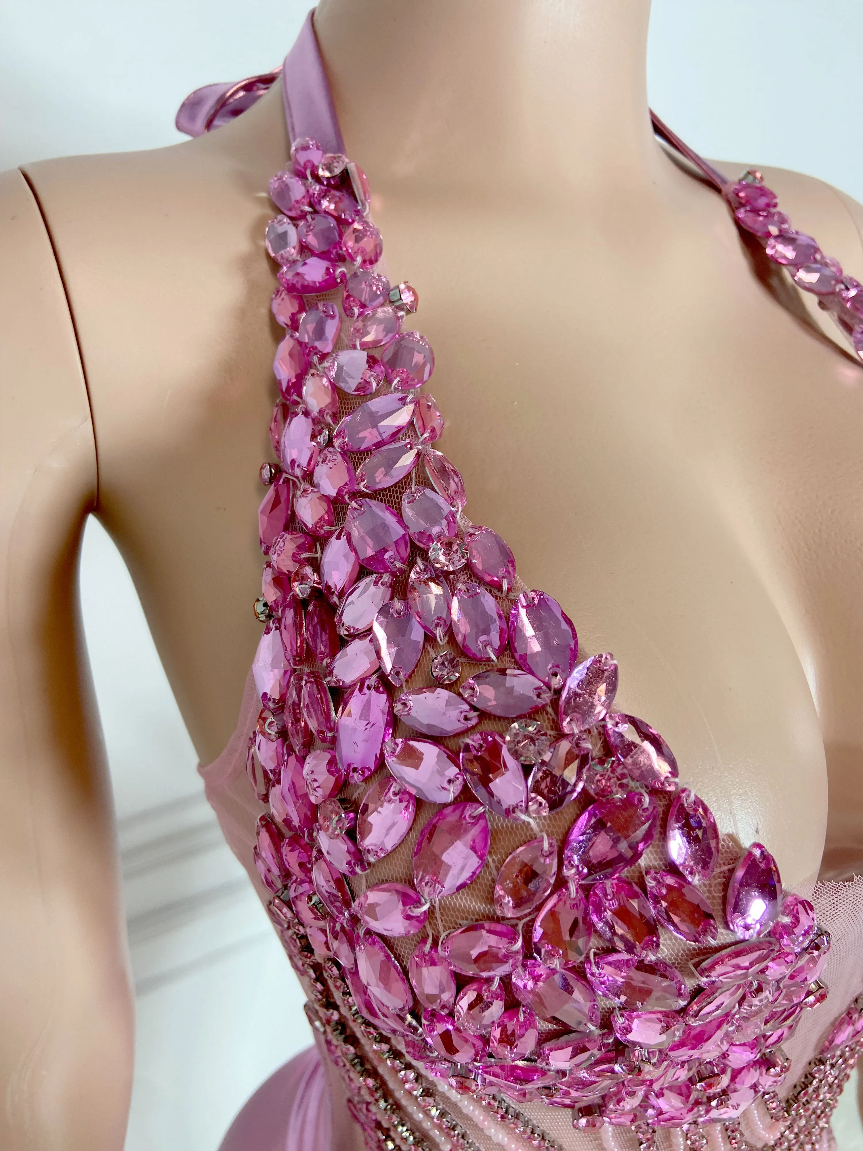 Rosy Glamour Rhinestone Mini Dress