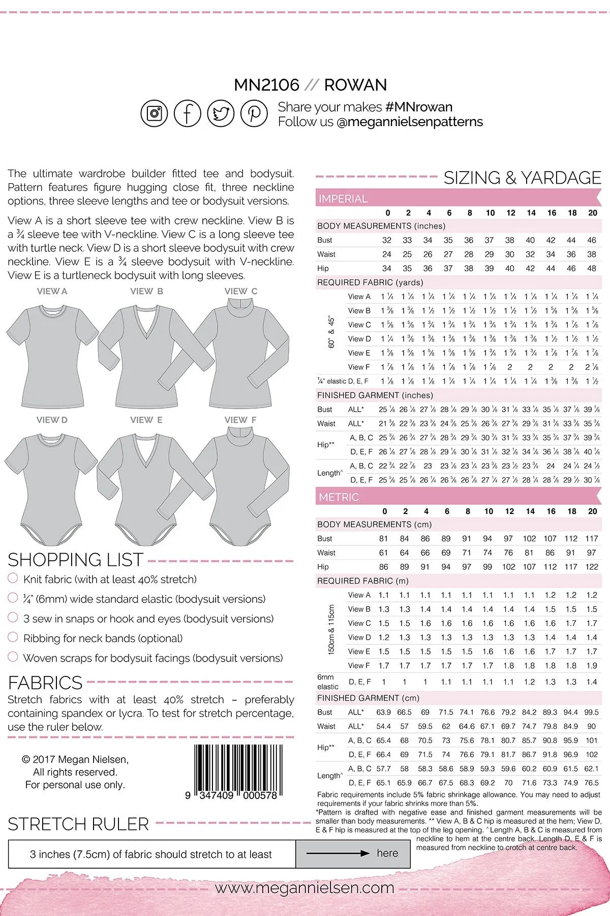 Rowan bodysuit and tee  SEWING PATTERN by Megan Nielsen