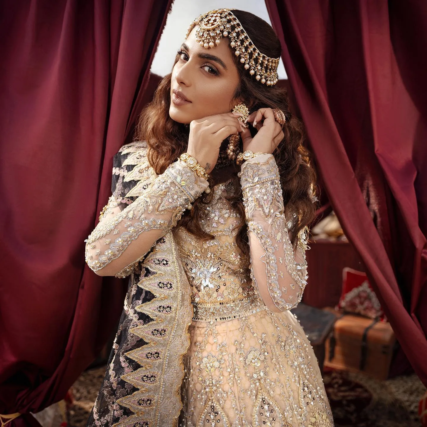Royal Golden Bridal Dress in Lehenga Gown Style #BS857