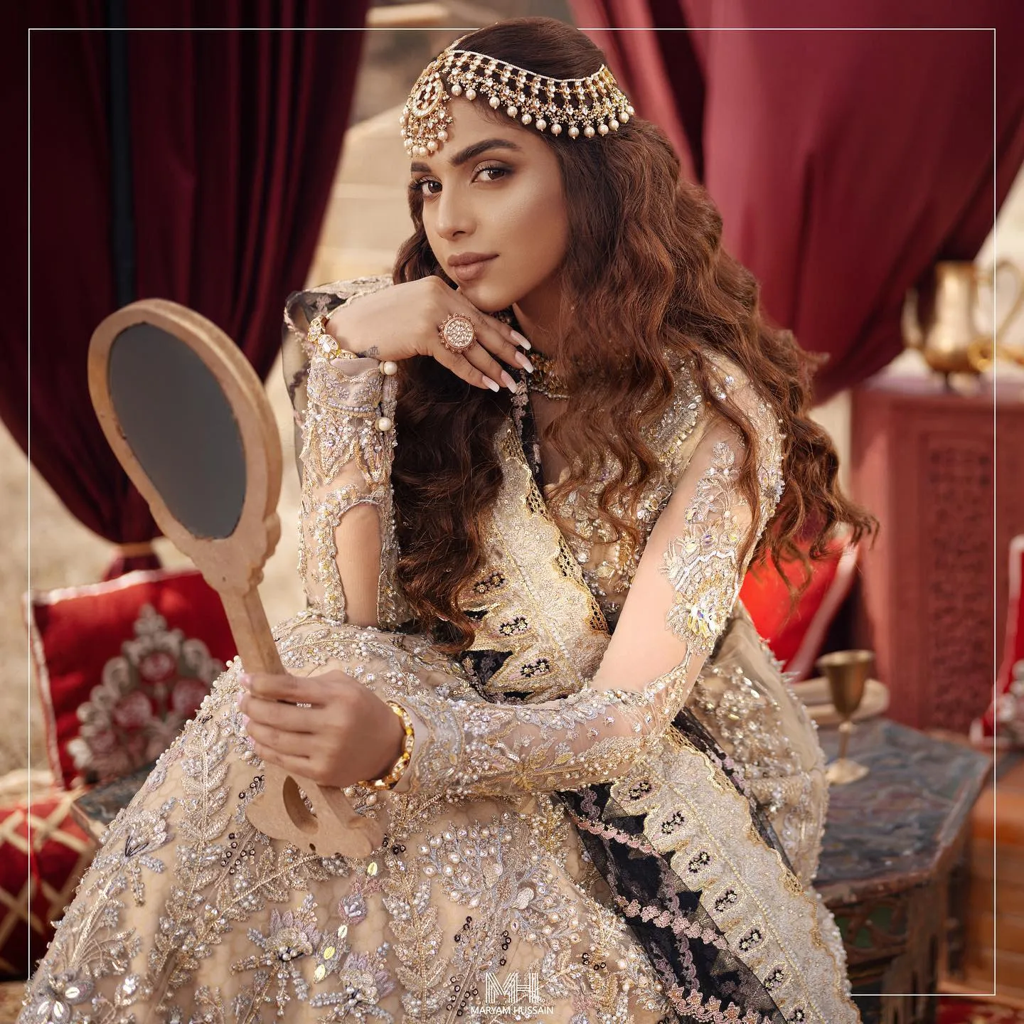 Royal Golden Bridal Dress in Lehenga Gown Style #BS857