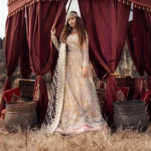 Royal Golden Bridal Dress in Lehenga Gown Style #BS857