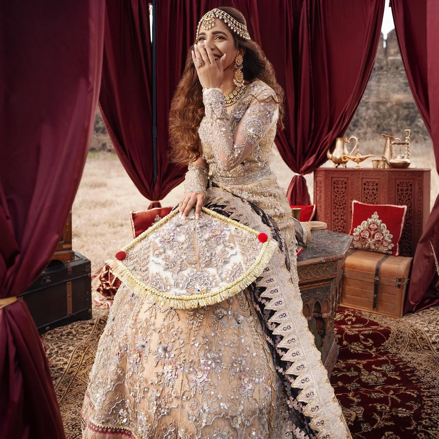 Royal Golden Bridal Dress in Lehenga Gown Style #BS857
