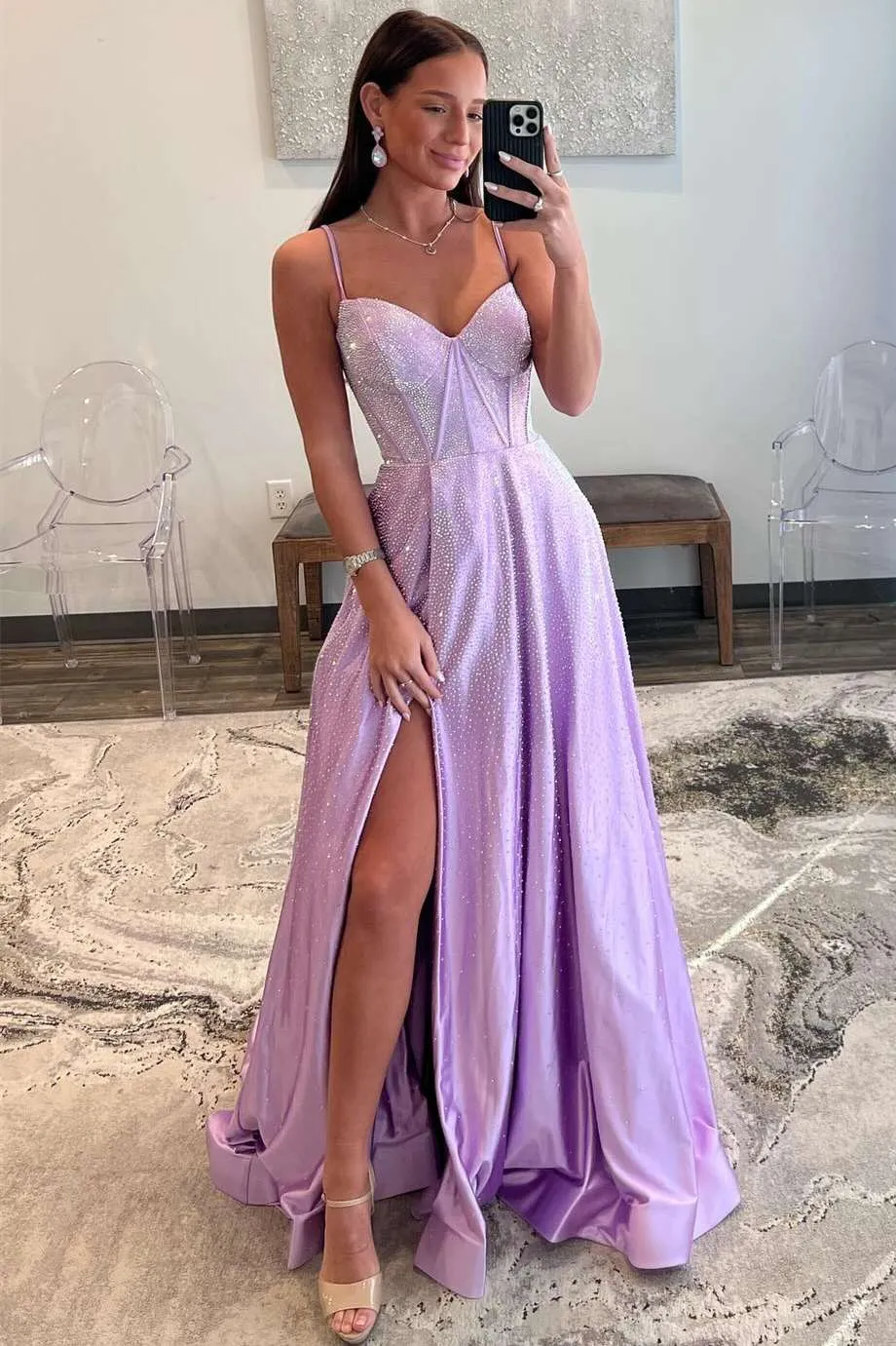 Roycebridal Adrianna | Strapless Lilac Corset A-Line Prom Dress with Rhinestones