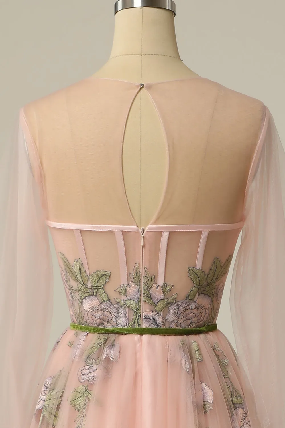 Roycebridal Meilani |A Line Scoop Long Sleeve Tulle Prom Dress with Floral Embroidery