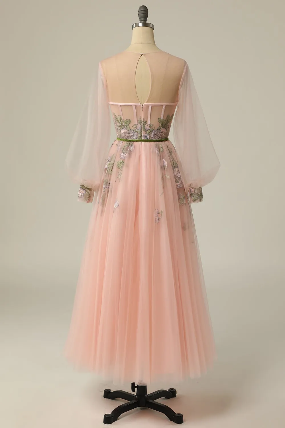 Roycebridal Meilani |A Line Scoop Long Sleeve Tulle Prom Dress with Floral Embroidery