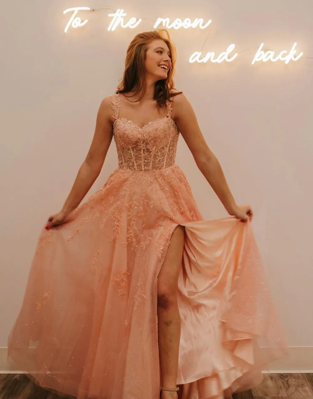 Roycebridal Rylie |A-Line Spaghetti Straps Glitter Tulle Prom Dress with Slit