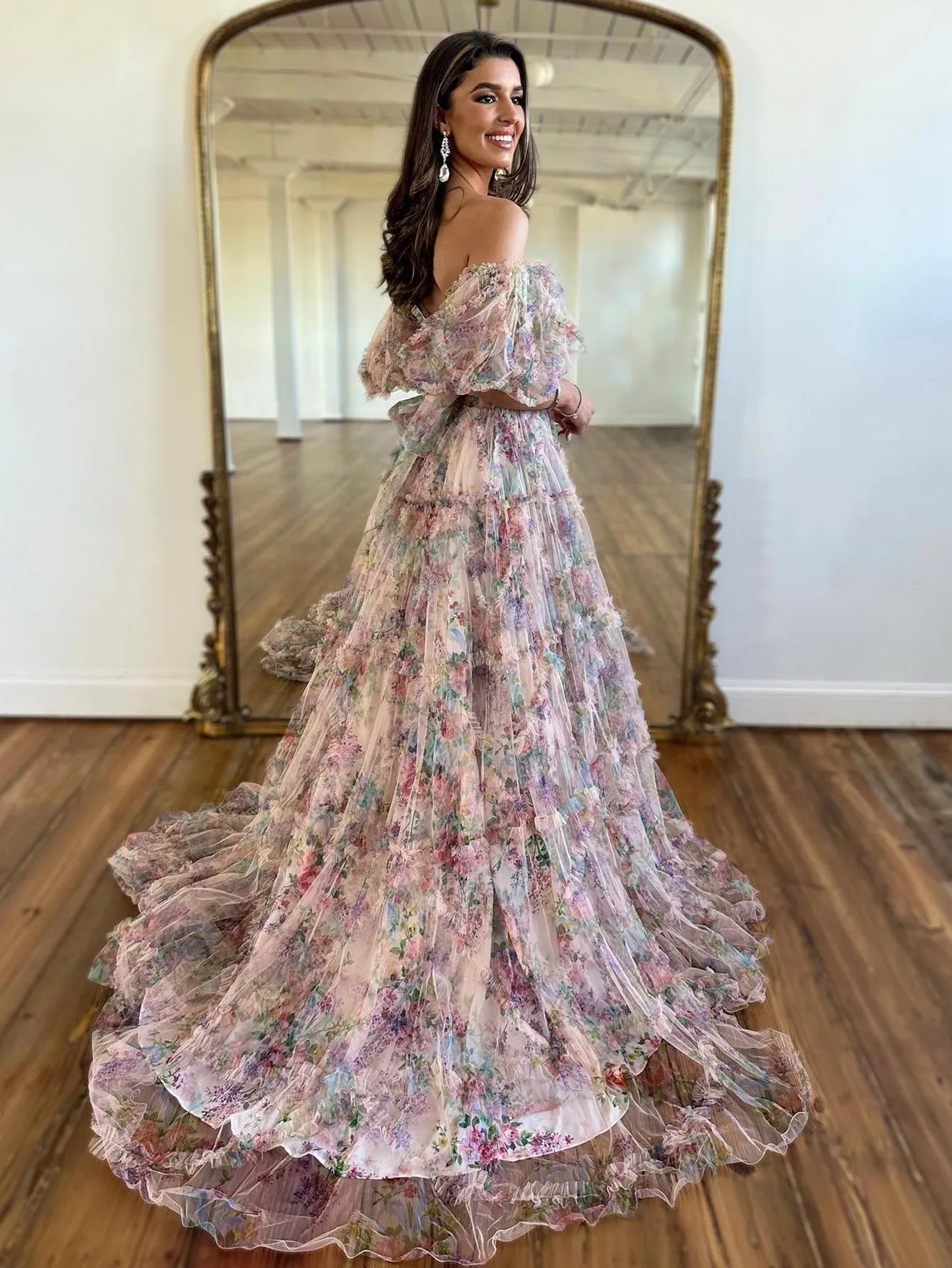 Roycebridal Sydney |A Line Off The Shoulder Floral Tulle Prom Dress