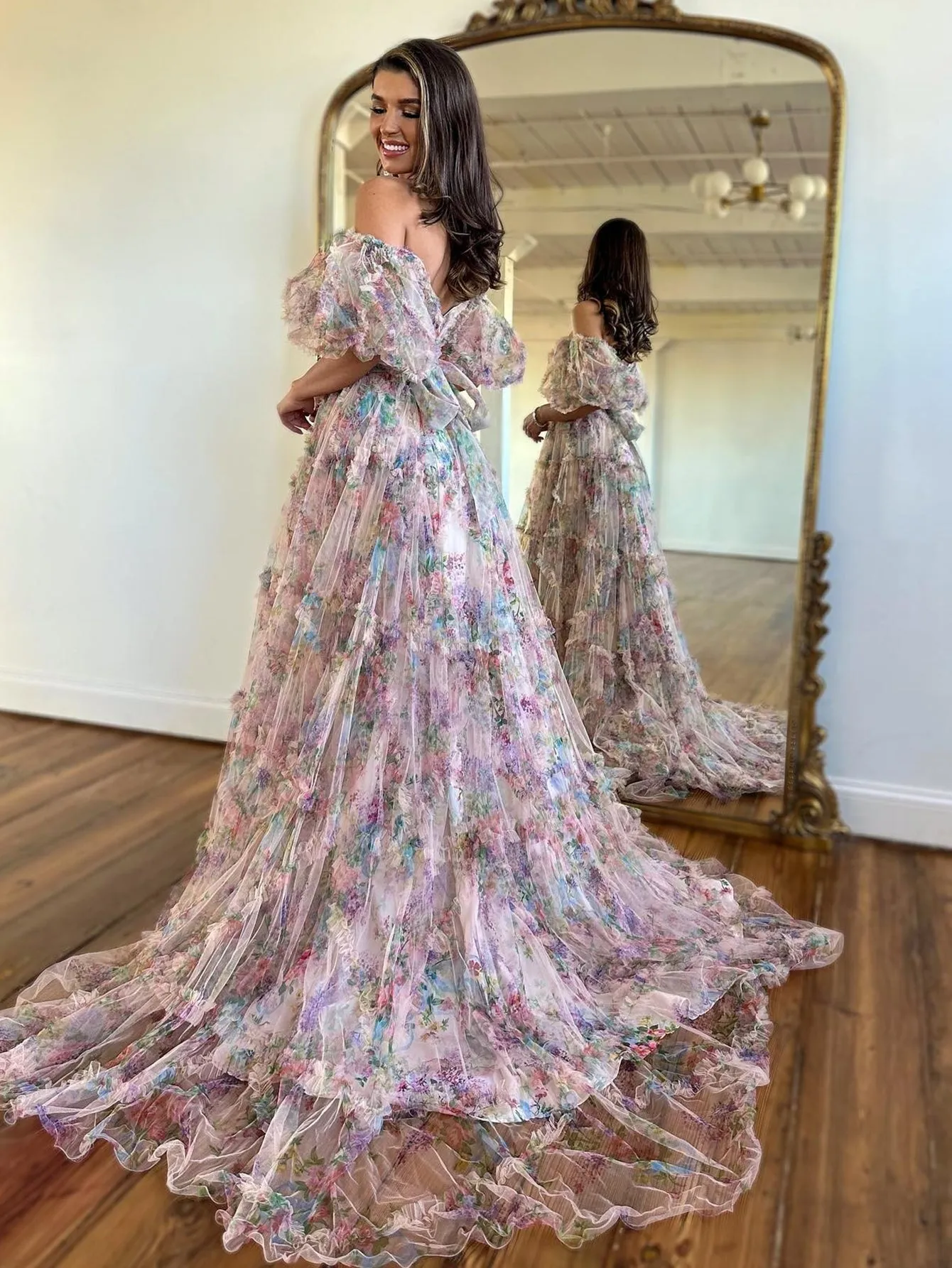 Roycebridal Sydney |A Line Off The Shoulder Floral Tulle Prom Dress