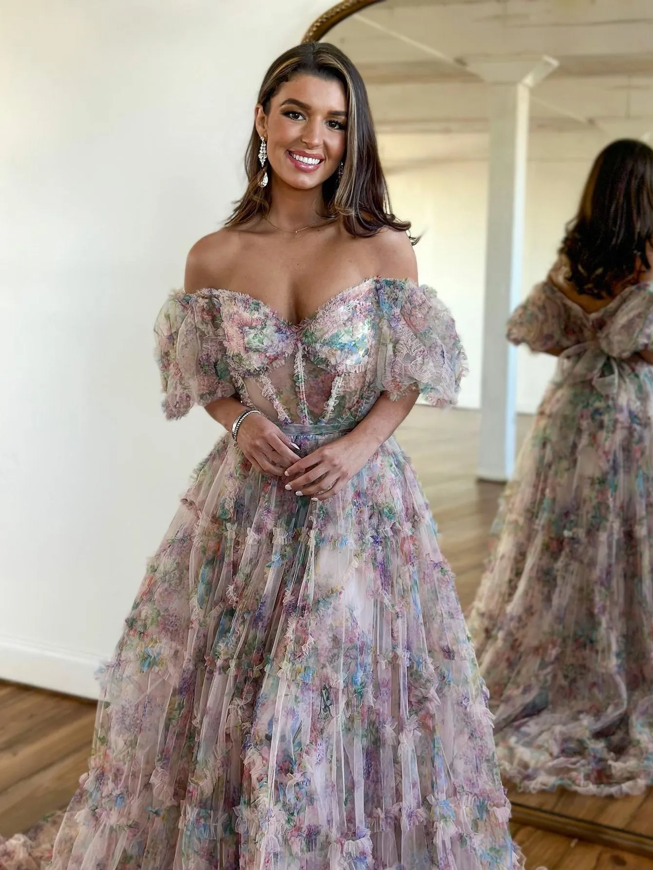 Roycebridal Sydney |A Line Off The Shoulder Floral Tulle Prom Dress