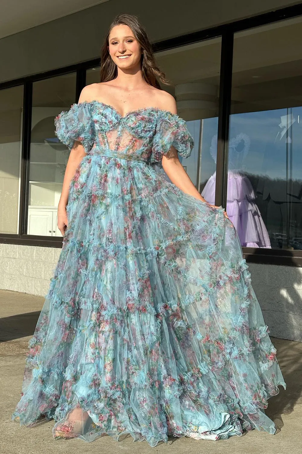 Roycebridal Sydney |A Line Off The Shoulder Floral Tulle Prom Dress