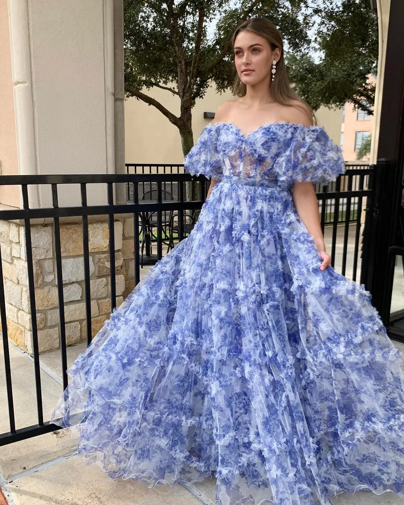 Roycebridal Sydney |A Line Off The Shoulder Floral Tulle Prom Dress