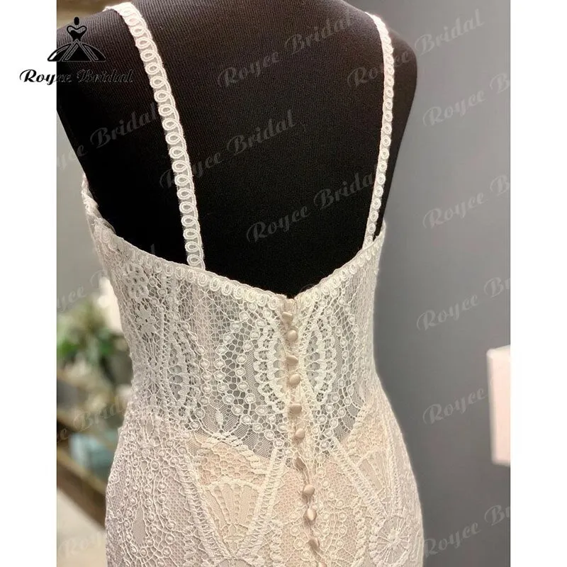 Roycebridal Vintage V Neck Lace Spaghetti Straps Mermaid/Trumpet Boho Wedding Dress 2025 Bridal Gowns Custom Made Robe Mariage Civil Sexy